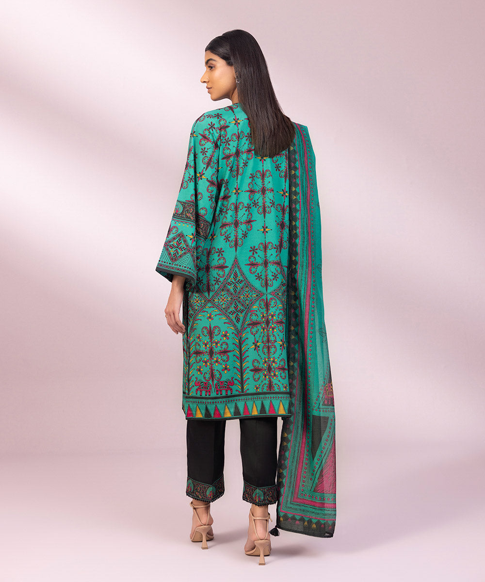 3 Piece - Printed Silk Suit