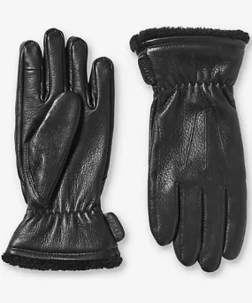 Aspinal of London Mens Black Men's small shearling-lined leather gloves