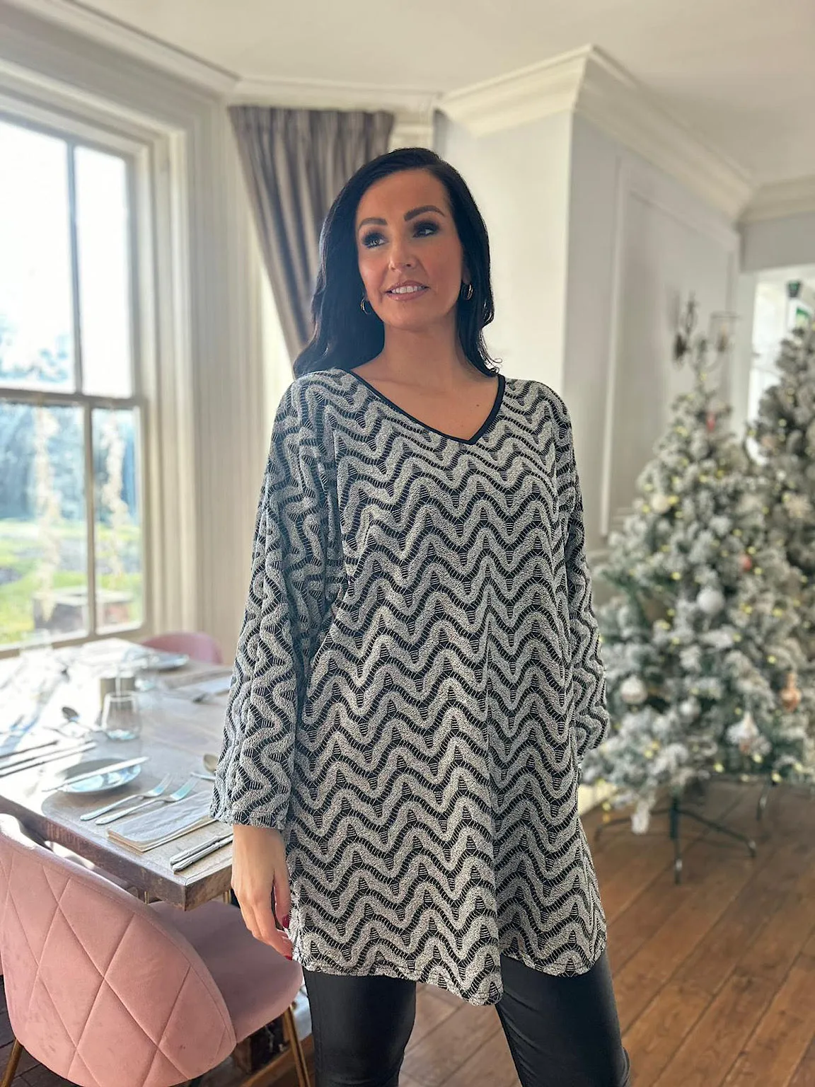 Black Lurex Wave Pattern Tunic Winter