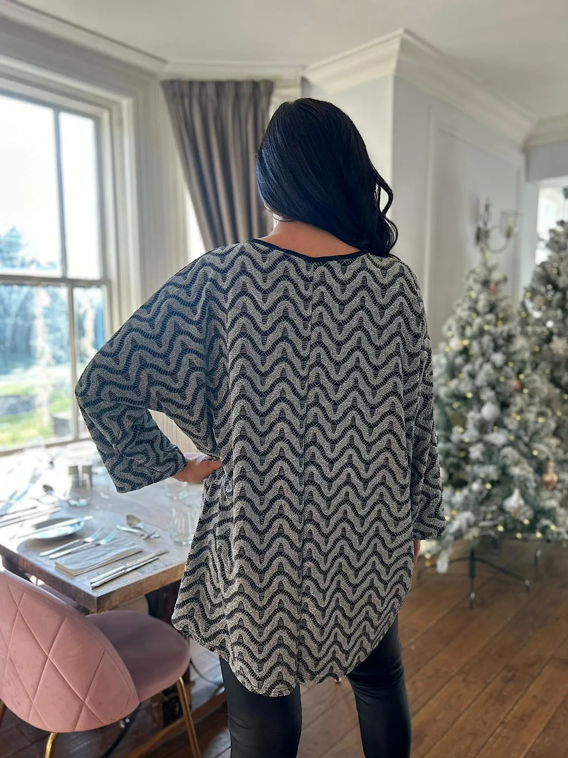 Black Lurex Wave Pattern Tunic Winter