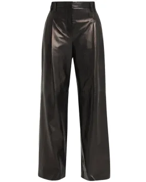 Black Napa Leather Wide Leg Trouser