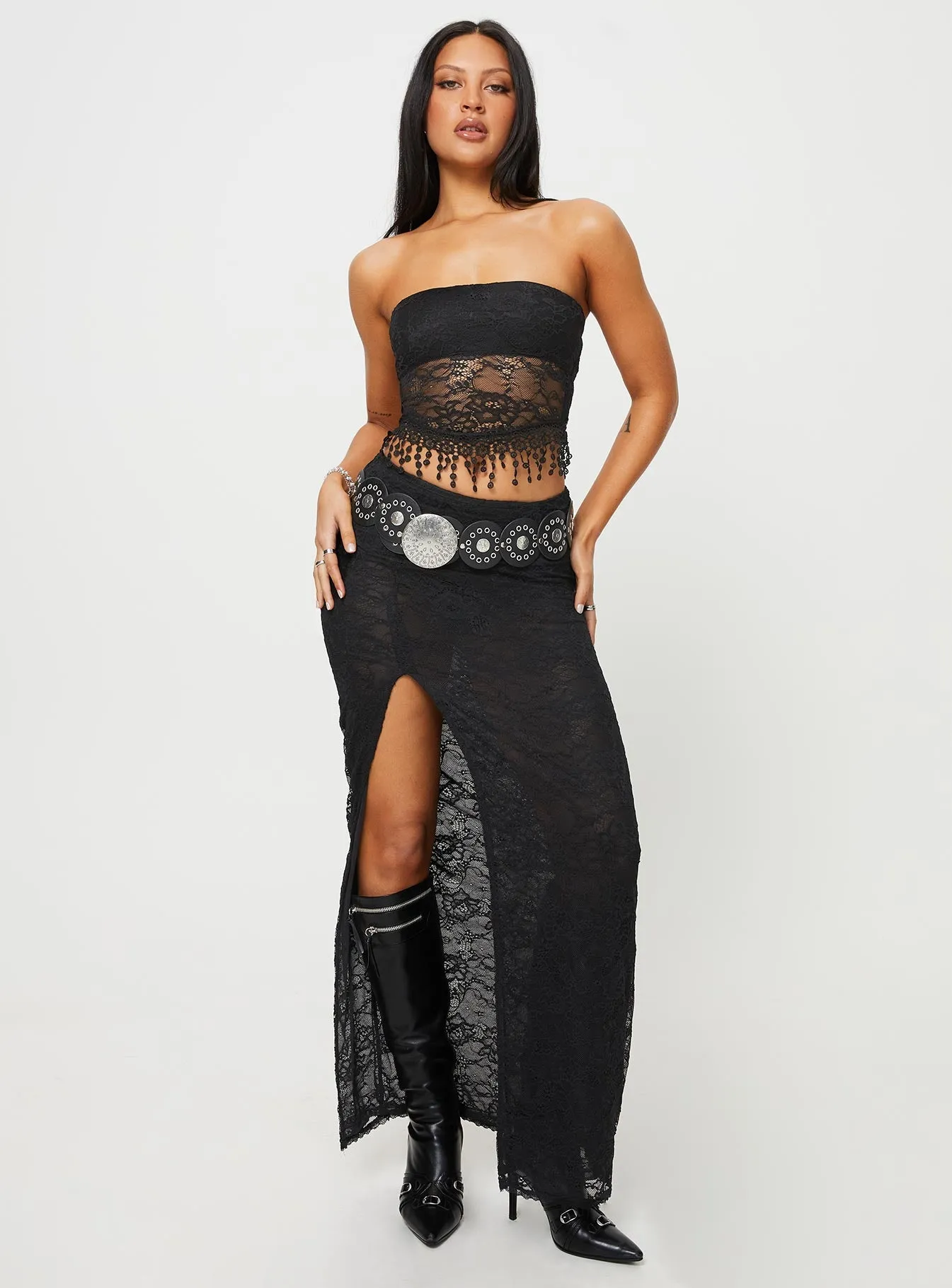 Calathea Strapless Lace Top Black