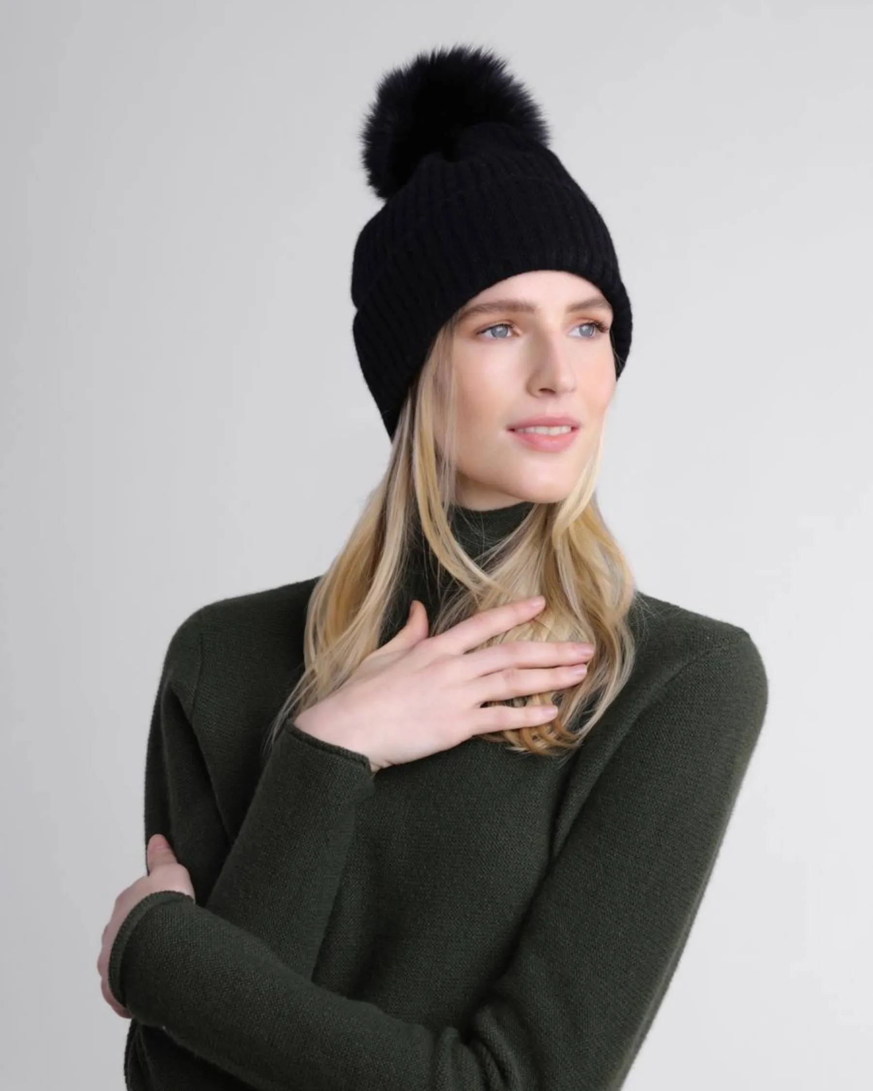 Cashmere w/ Fox Pom Hat