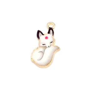 Charms, Fox, Gold Plated, Alloy, White, Enameled, 19mm