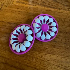 Deep Fuchsia Metal Daisy Flower Layered Stud Earrings *