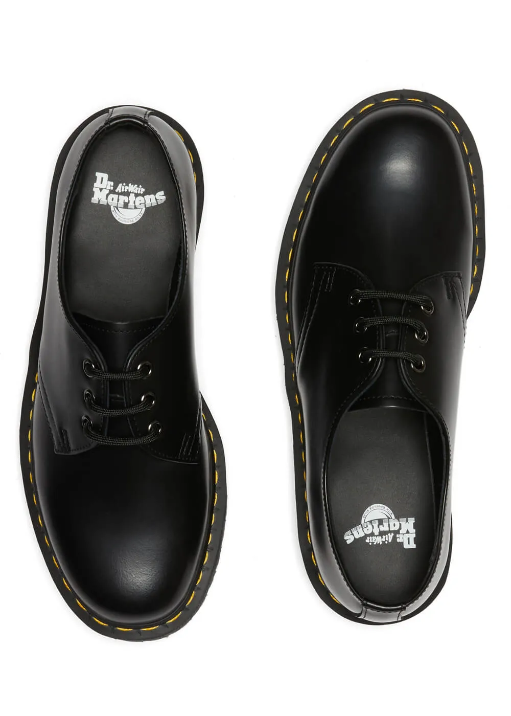 Dr. Martens 1461 Quad Polished Smooth Leather Platform Shoes Black