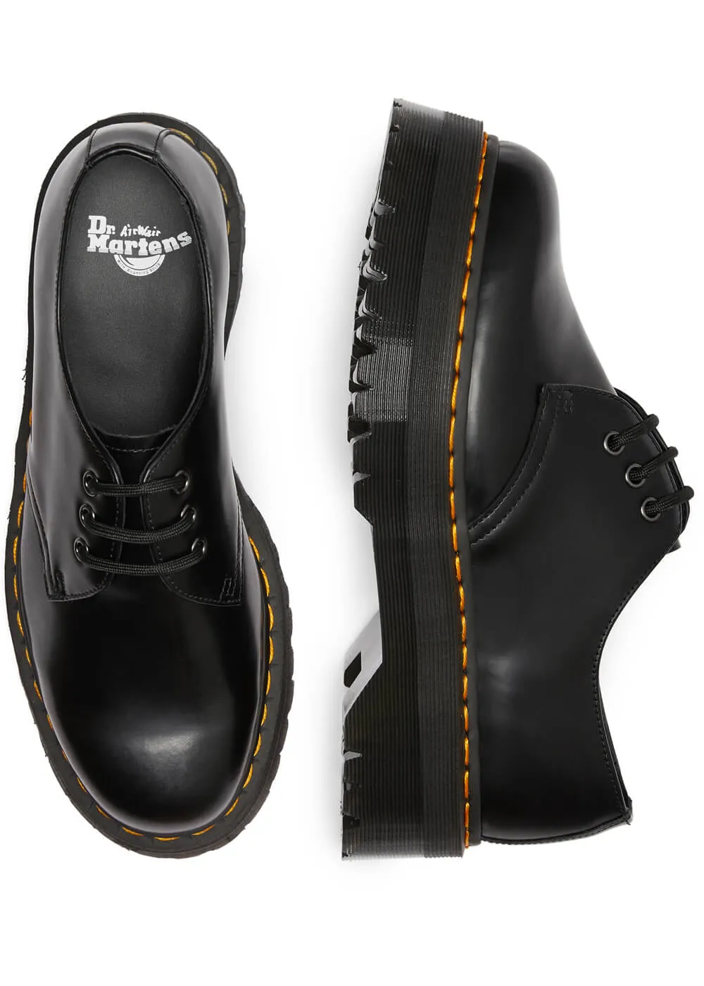 Dr. Martens 1461 Quad Polished Smooth Leather Platform Shoes Black