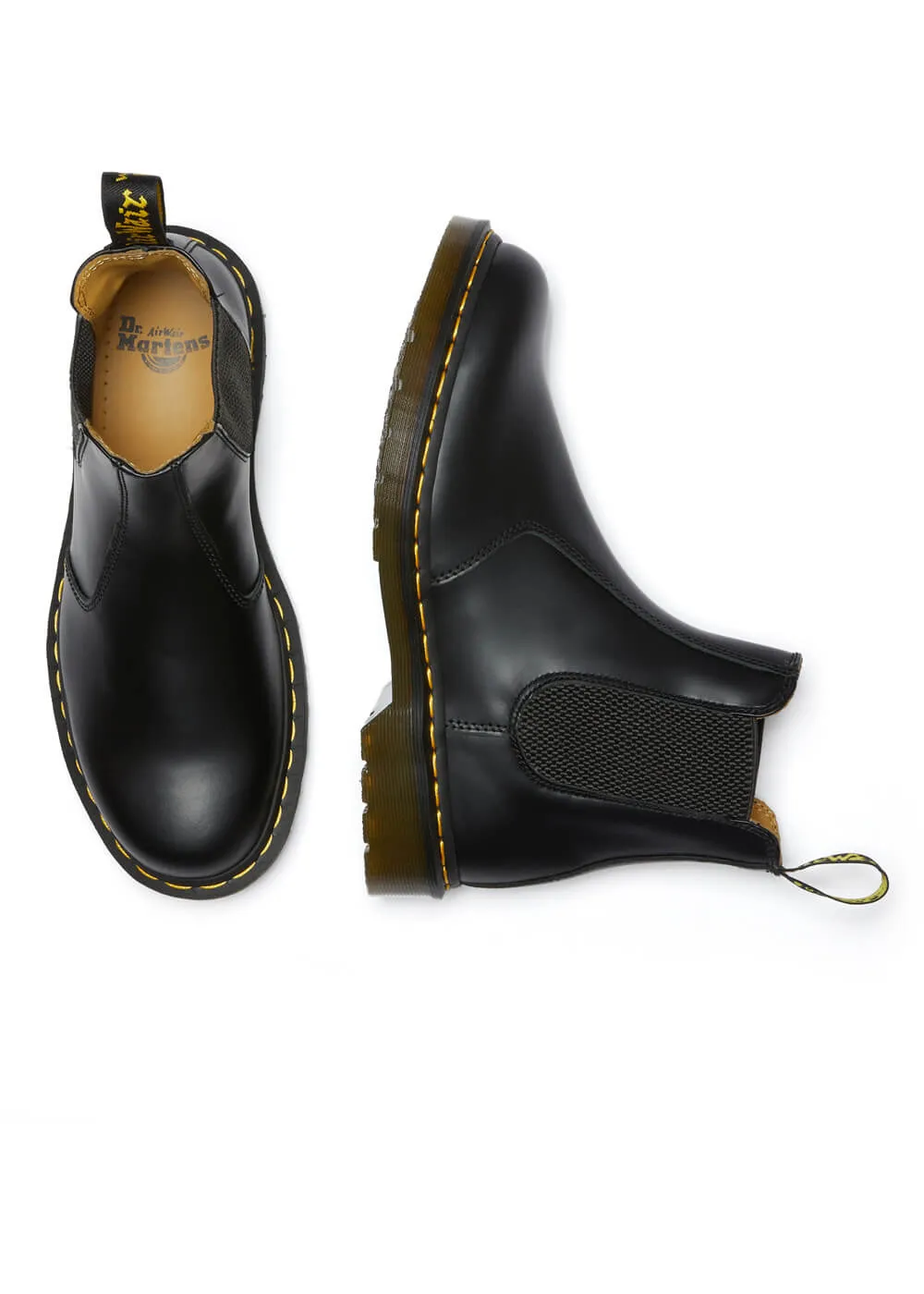 Dr. Martens 2976 Yellow Stitch Chelsea Smooth Boots Black