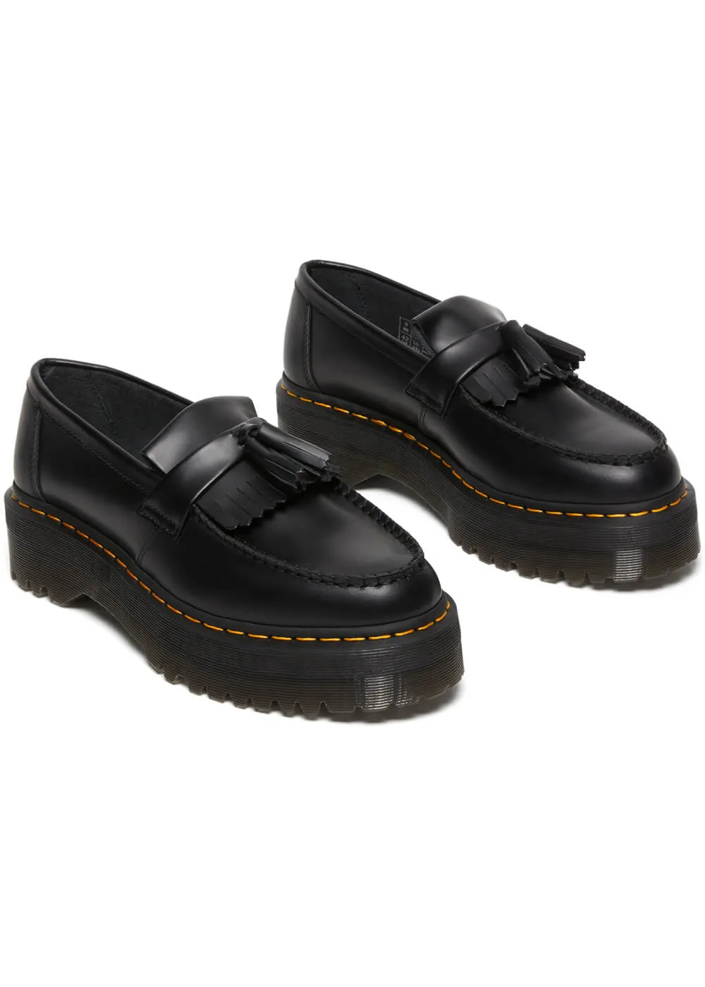 Dr. Martens Adrian Quad Smooth Leather Platform Tassle Loafers Black