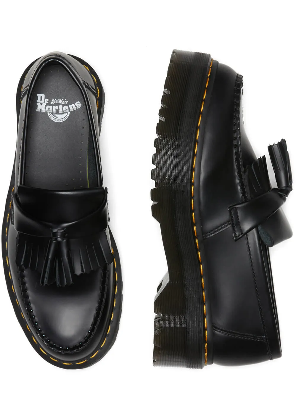 Dr. Martens Adrian Quad Smooth Leather Platform Tassle Loafers Black