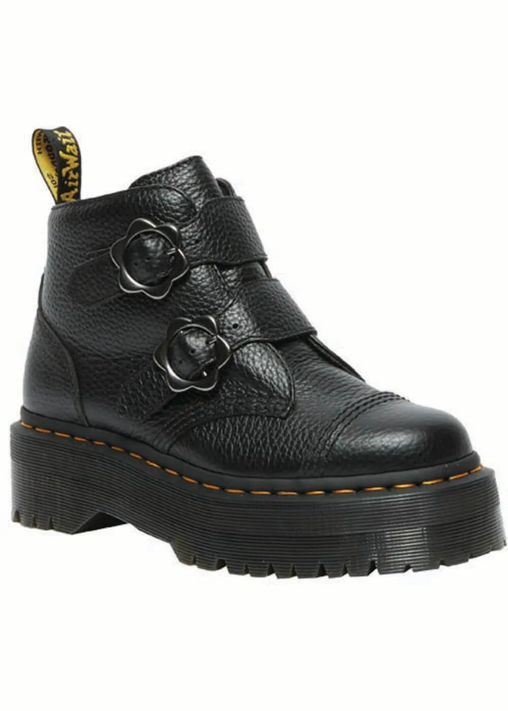 Dr. Martens Devon Flower Soft Leather Platform Boots Black