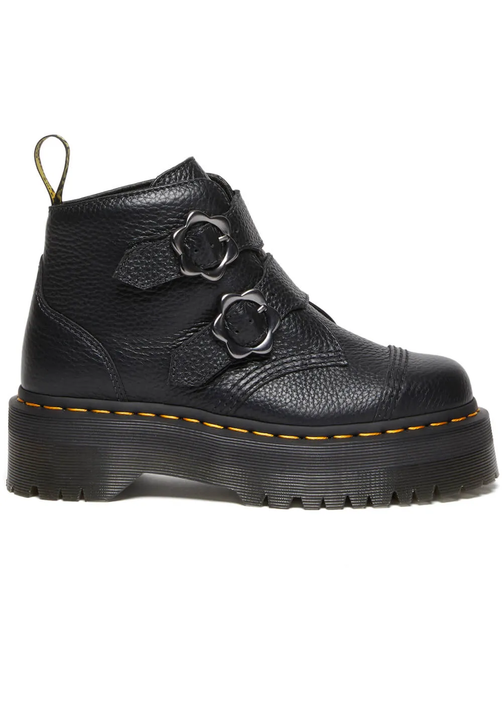 Dr. Martens Devon Flower Soft Leather Platform Boots Black