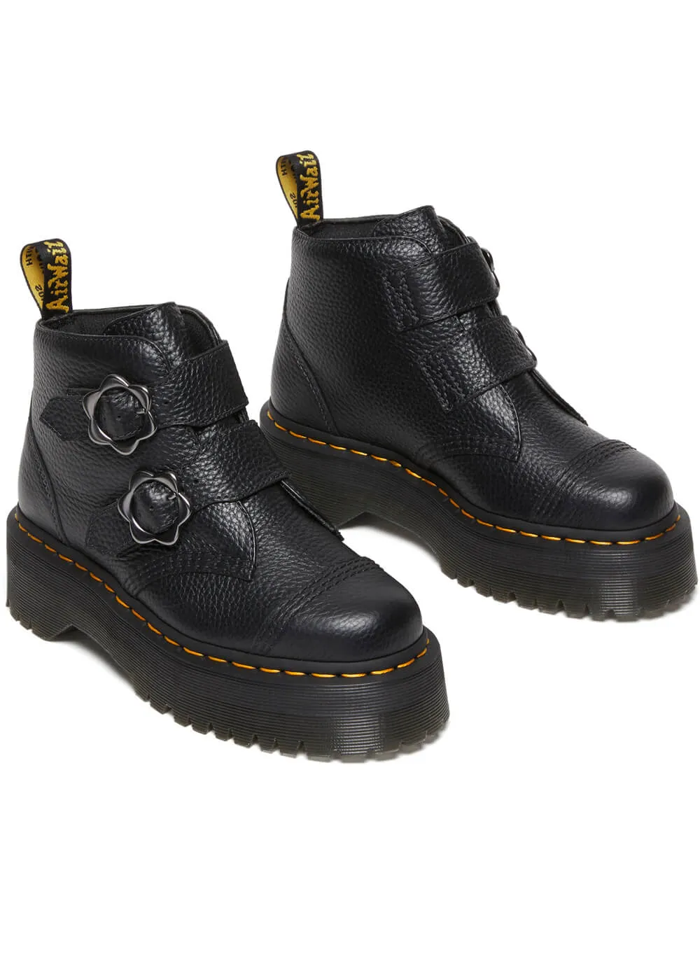 Dr. Martens Devon Flower Soft Leather Platform Boots Black