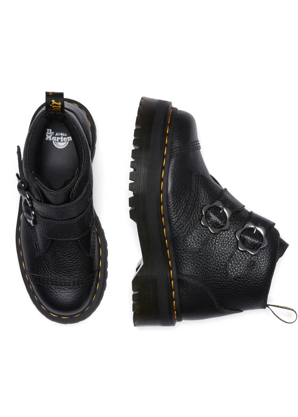 Dr. Martens Devon Flower Soft Leather Platform Boots Black