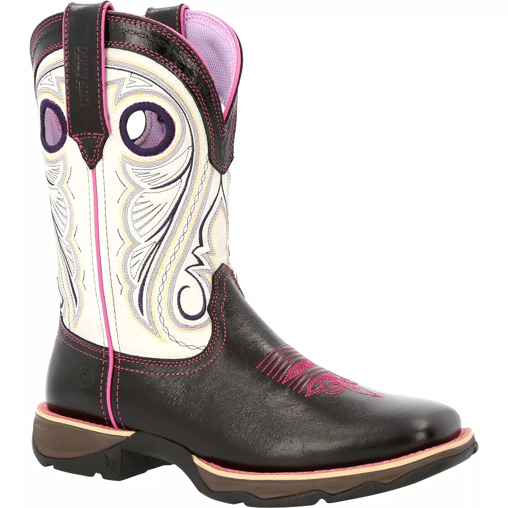 'Durango' Women's 10 Lady Rebel Western Square Toe - Raven Black / White