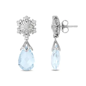 Enchanted Disney Fine Jewelry 14K White Gold With 1/10 CTTW Diamond and Aquamarine Elsa Snow Flake Earrings