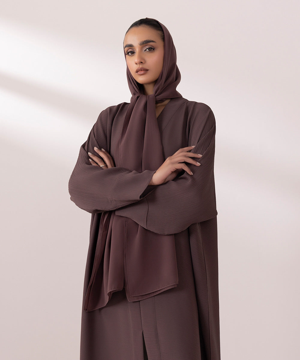 Front Open Crinkle Abaya Set