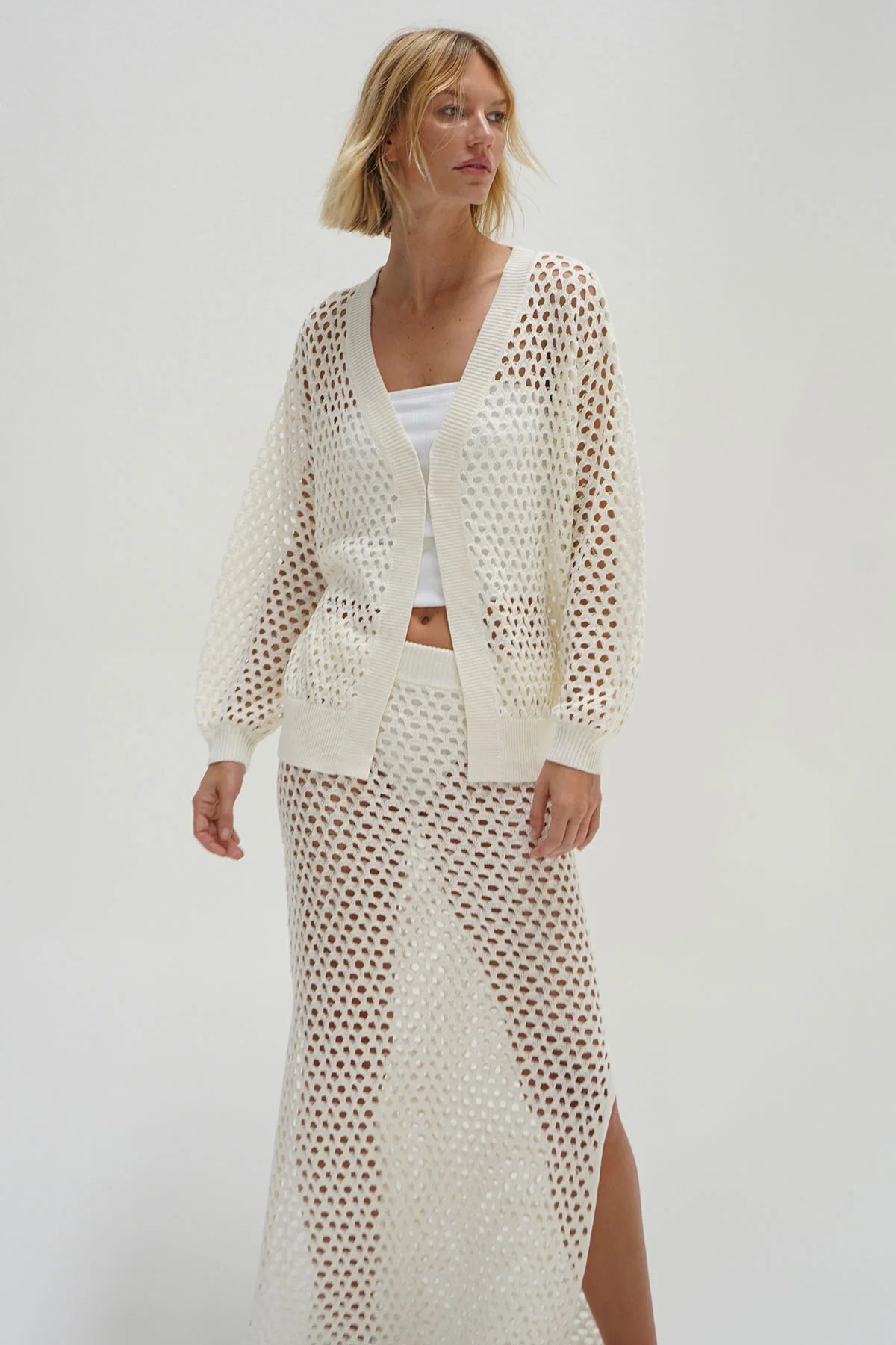 LNA - Frankie Open Knit Cardigan - Ivory