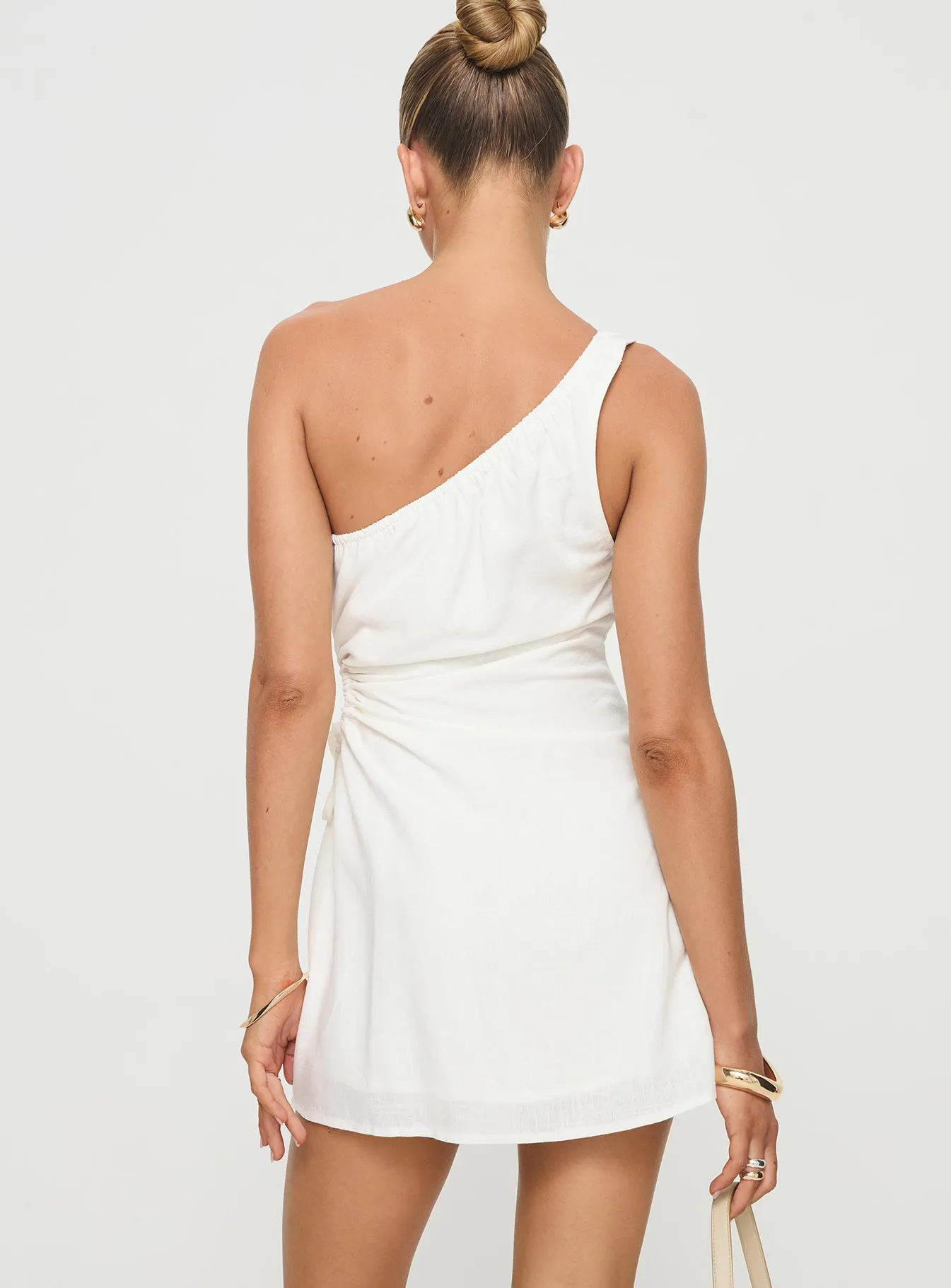 Mayzie One Shoulder Mini Dress White