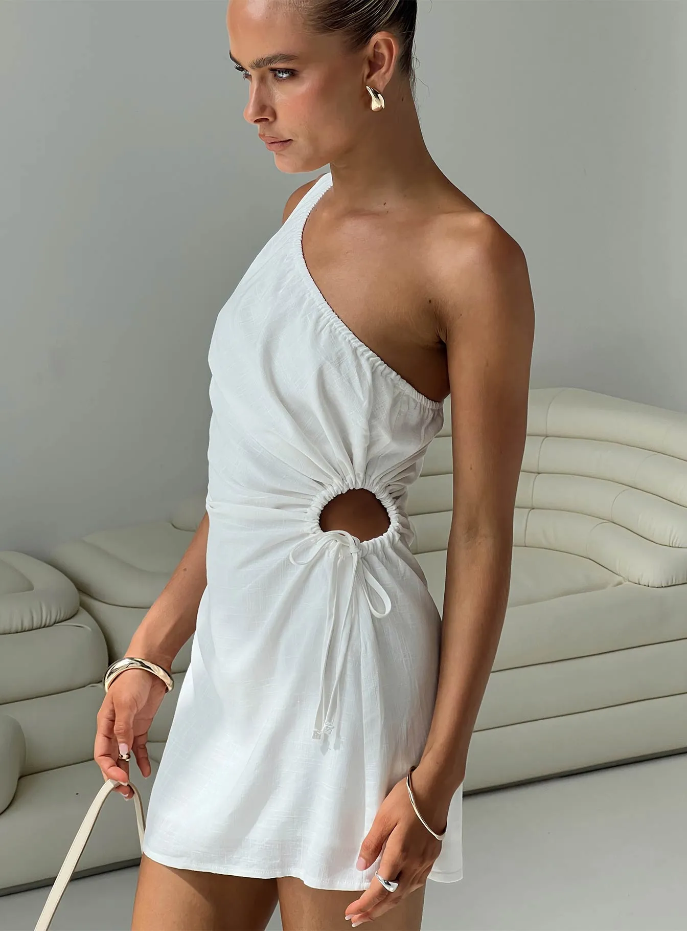 Mayzie One Shoulder Mini Dress White