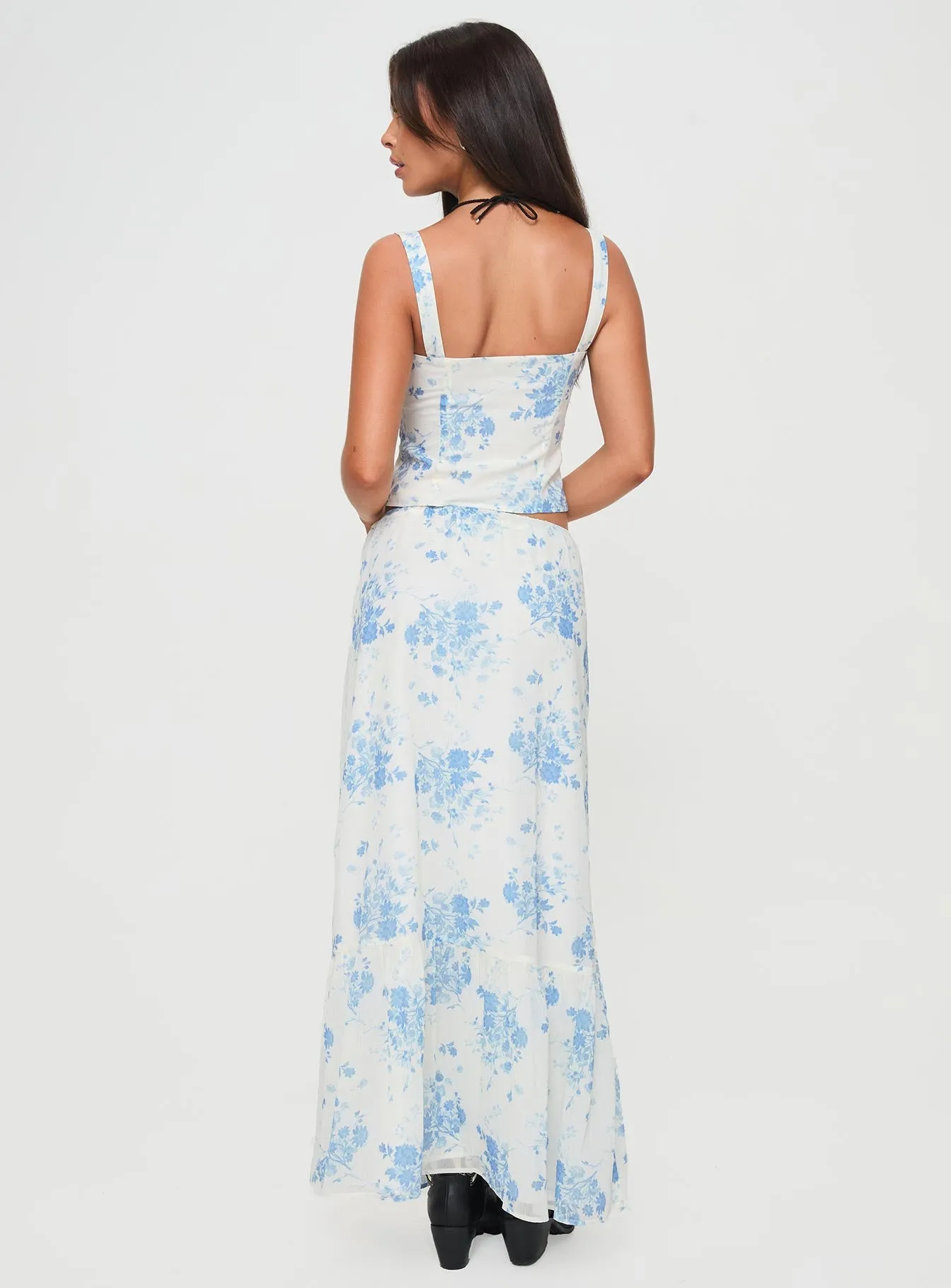 Modern Girl Maxi Skirt White / Blue Floral