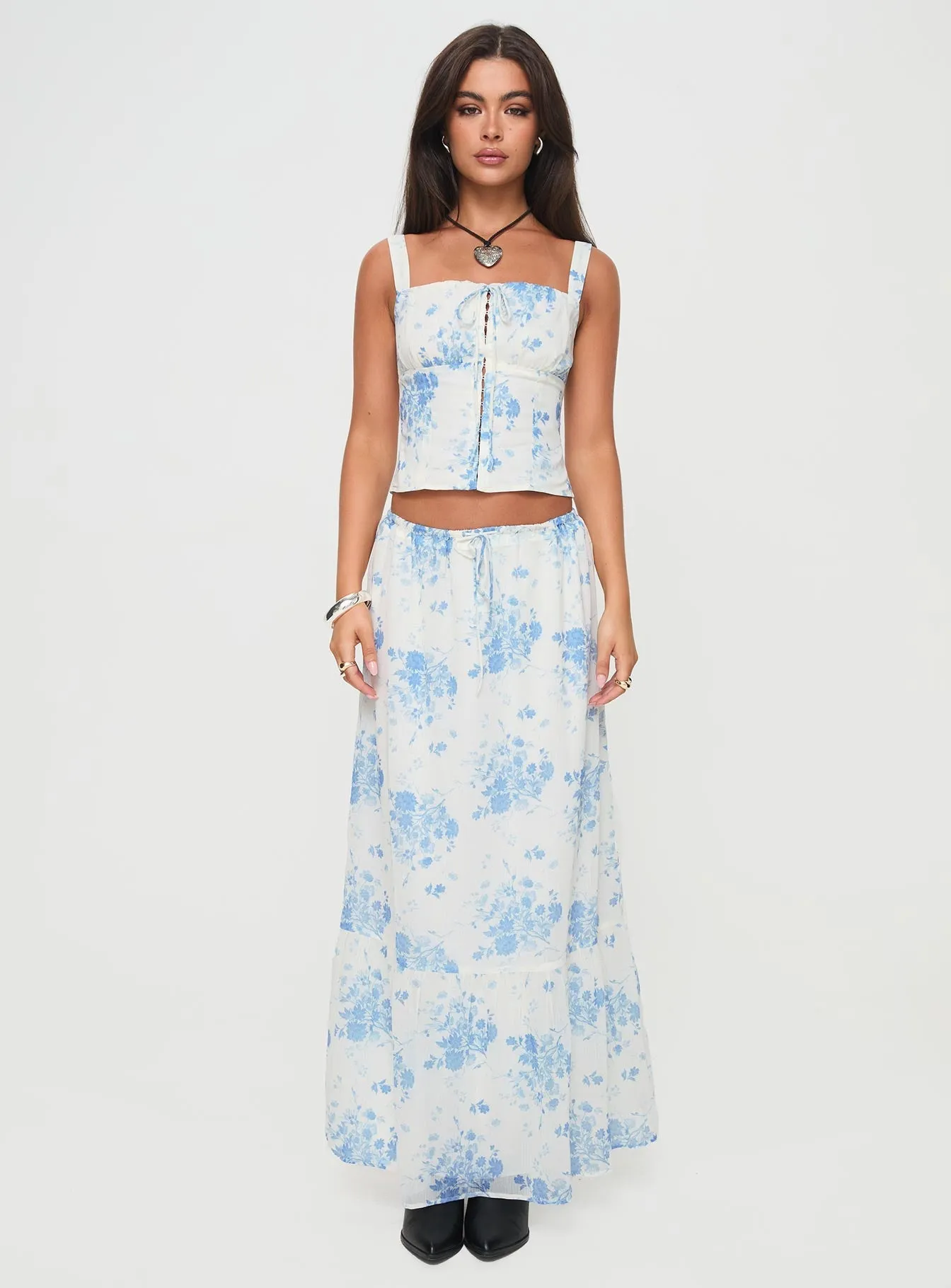 Modern Girl Maxi Skirt White / Blue Floral