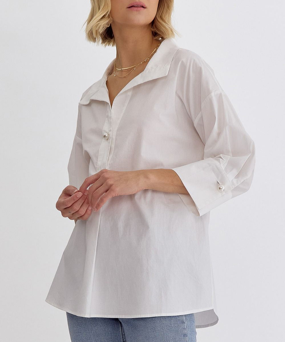 Pearl Button Closure Top - White