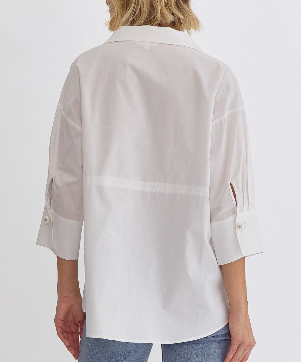 Pearl Button Closure Top - White