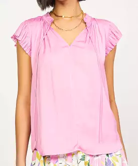 Pleated Short Sleeve Blouse - Pink