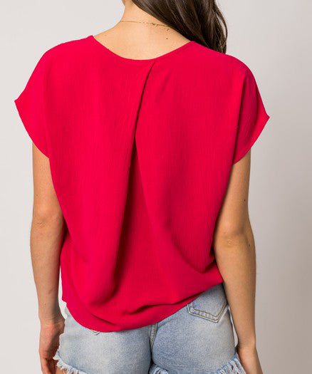 Short Sleeve Back Overlap Top - Fuchsia