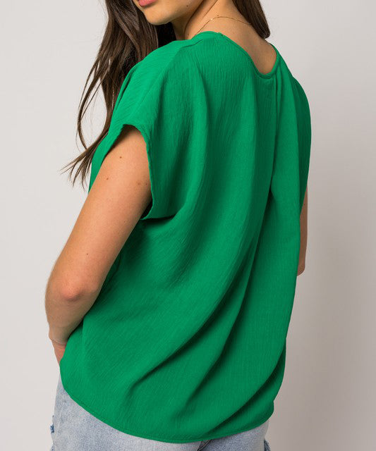 Short Sleeve Back Overlap Top - Kelly Green