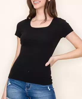 Short Sleeve Fitted Top - Black