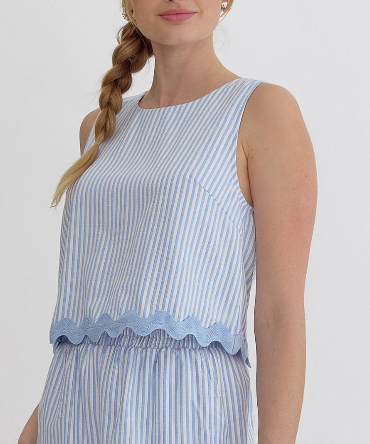 Stripe Top with Ric Rac Trim - Blue