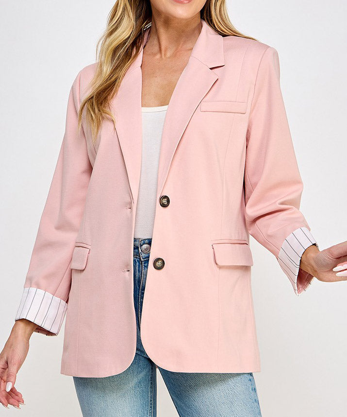 Striped Cuff Knit Blazer - Blush