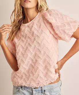 Textured Blouse with Back Tie - Soft Peach