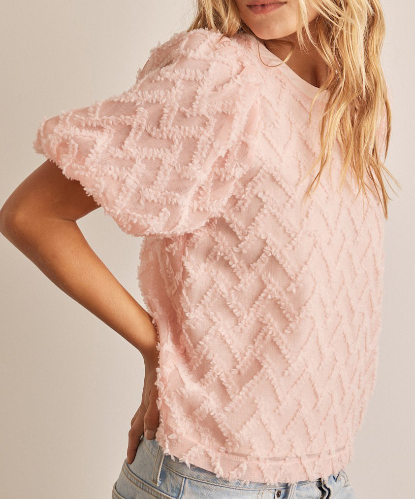 Textured Blouse with Back Tie - Soft Peach