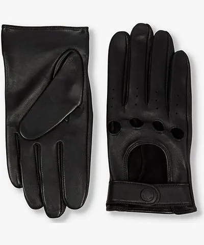 The Kooples Mens Black Cut-out leather gloves