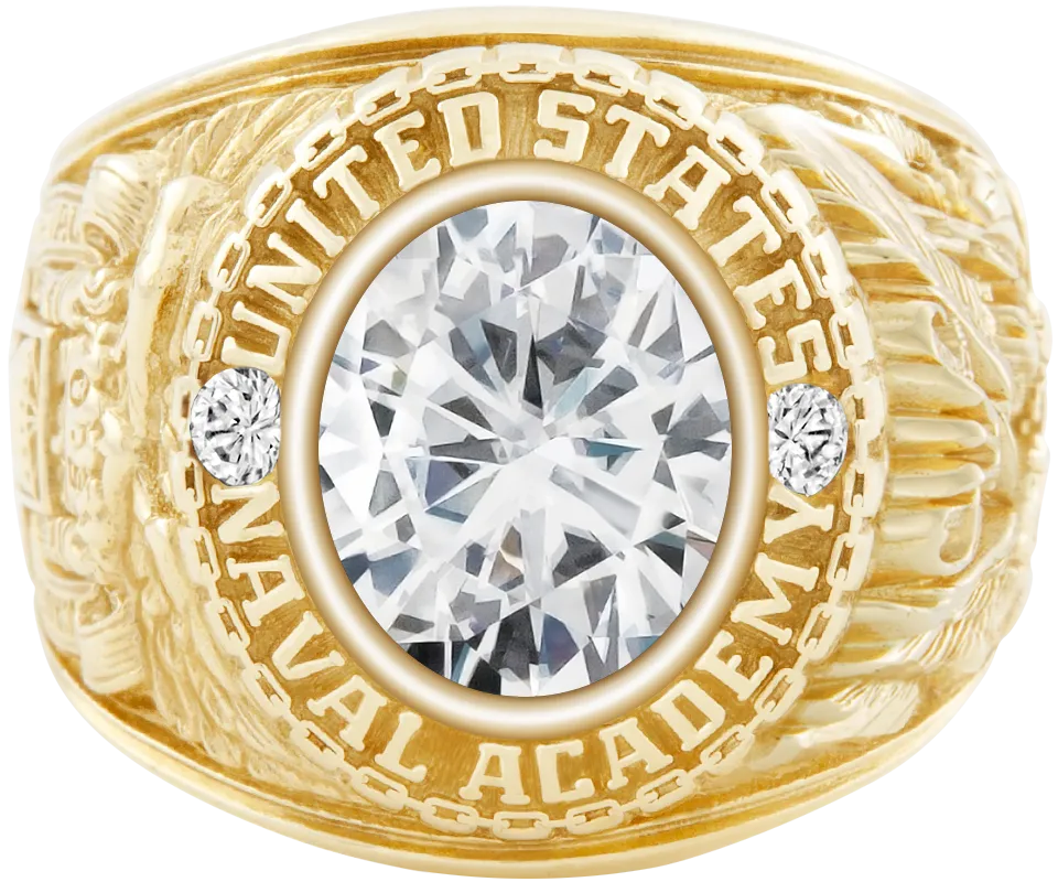 USNA Class Ring Mod with Moissanite Centerpiece and Diamond Dividers