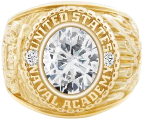 USNA Class Ring Mod with Moissanite Centerpiece and Diamond Dividers