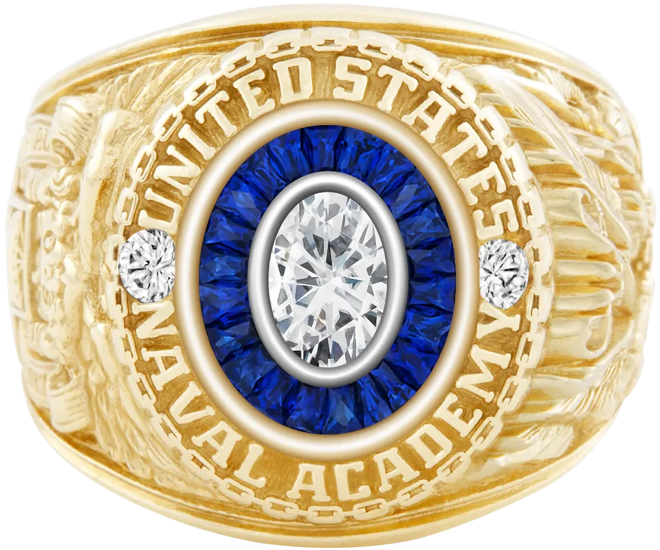 USNA Class Ring Mod with Moissanite Centerpiece and Diamond Dividers