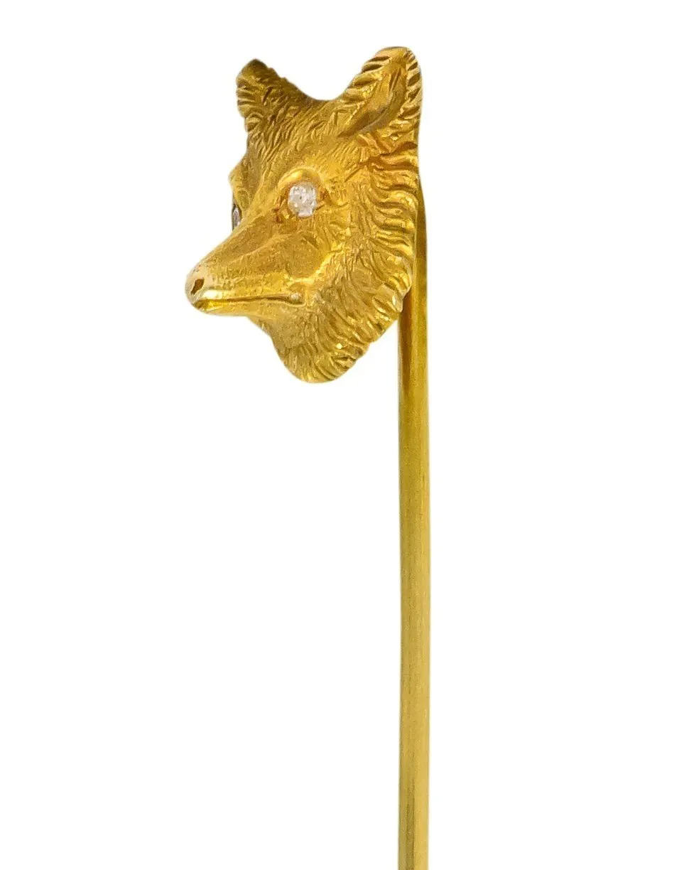 Victorian Diamond 14 Karat Gold Fox Stickpin Circa 1900