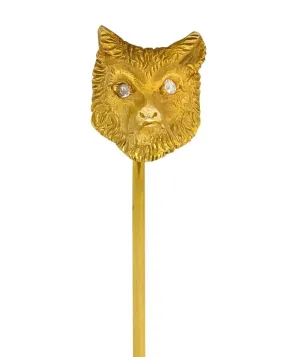 Victorian Diamond 14 Karat Gold Fox Stickpin Circa 1900