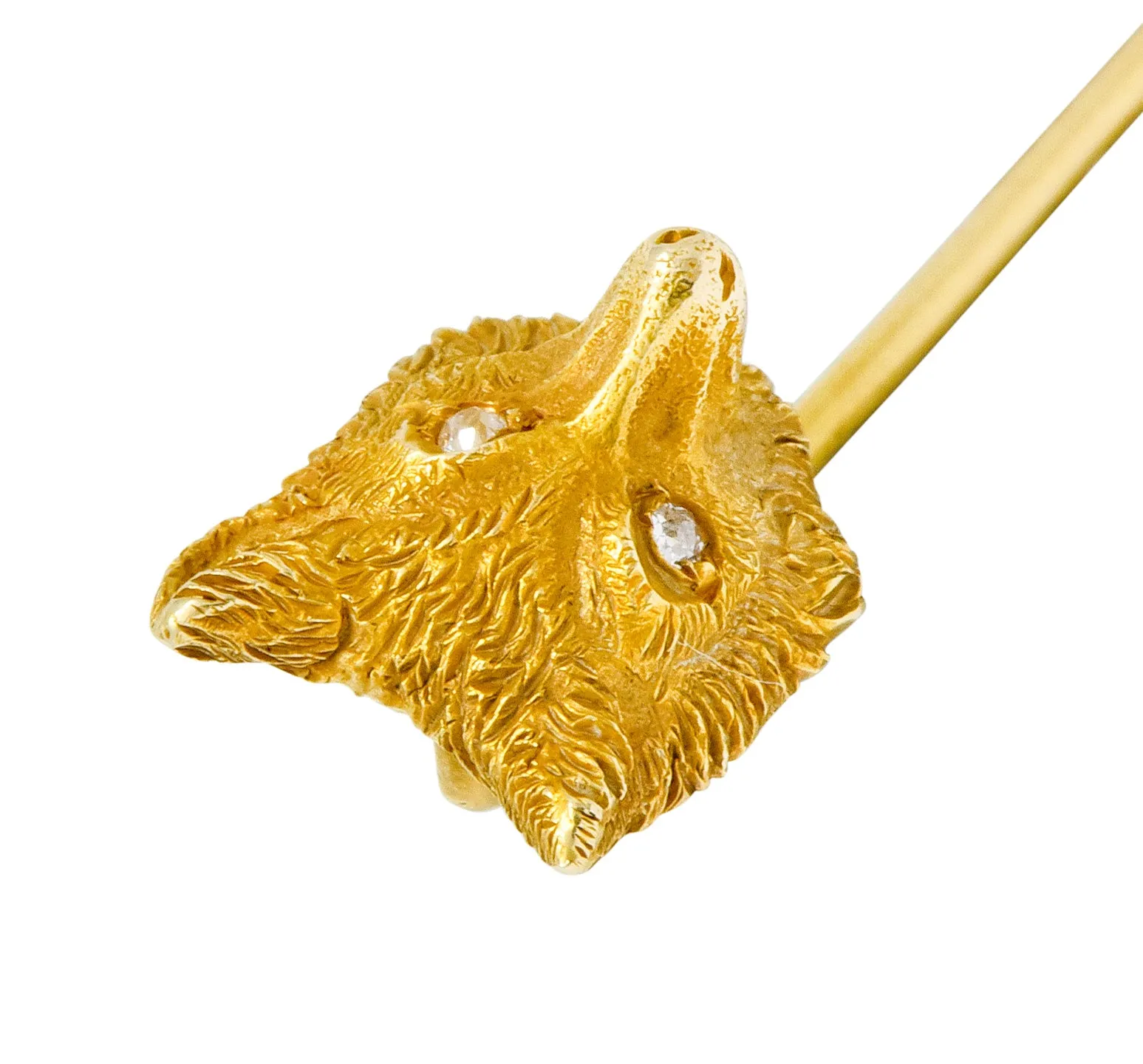 Victorian Diamond 14 Karat Gold Fox Stickpin Circa 1900