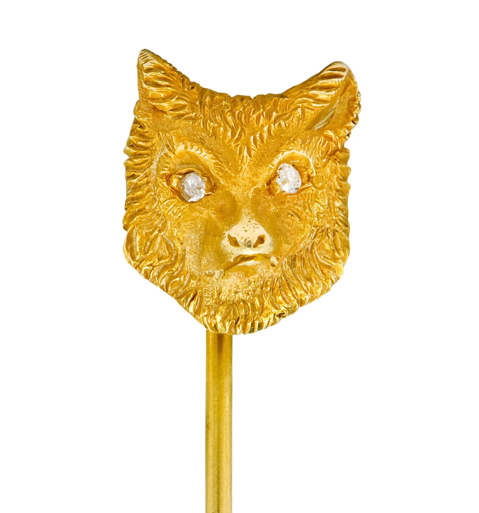 Victorian Diamond 14 Karat Gold Fox Stickpin Circa 1900