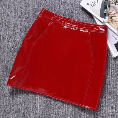 Women's Solid Office Casual Genuine Leather High Waist Mini Skirt